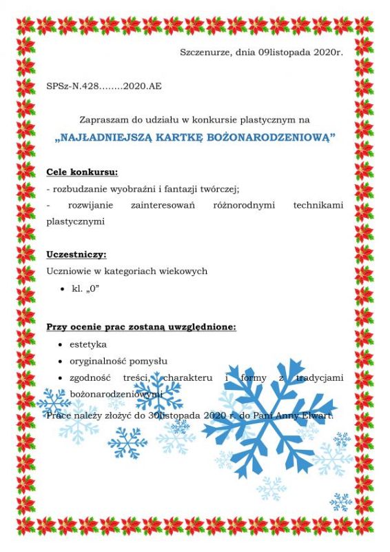 Grafika #0: KONKURS NA KARTKĘ BOŻONARODZENIOWĄ